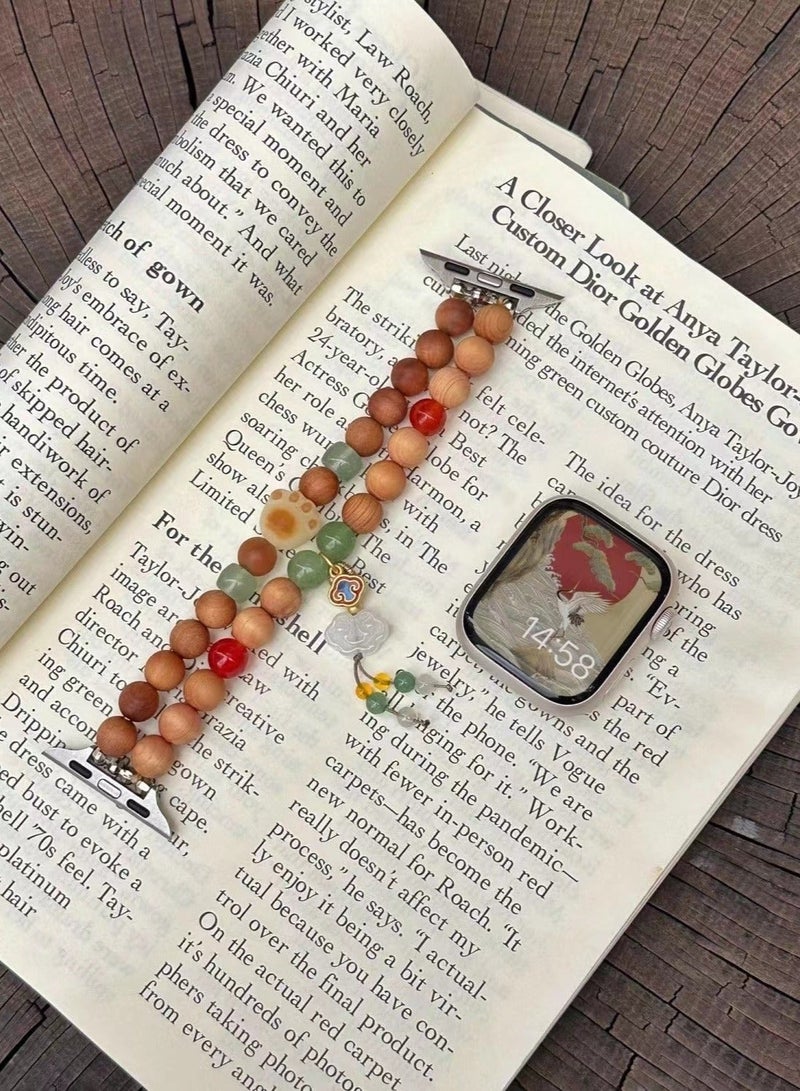 Sandalwood Beaded Handmade Bracelet Watch Band AppleWatch Suitable Apple Watch Band S7/8/9E 41mm - Image 5